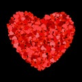 Small red hearts creates one big. Heart shapes isolated on dark