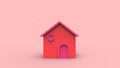 Small red house HD with a light red background. sale of houses for rent. to buy. isolated illustration 3d render. with copy space Royalty Free Stock Photo