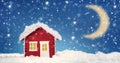 Small red house model covered with snow Royalty Free Stock Photo