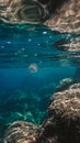 A small red jellyfish swims in the clear water of the sea Royalty Free Stock Photo