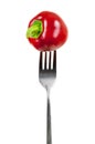 Small red pepper on a fork Royalty Free Stock Photo