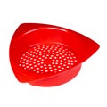 Small red plastic colander. Colander front view of modern plastic strainer isolated on white Royalty Free Stock Photo