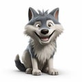 3d Pixar Wolf With Realistic Smile And Cute Fur