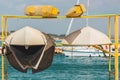 Small rental boats / kayaks on a rack at Lagos, Portugal