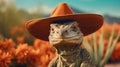 Close-up Komodo Dragon In Cowboy Hat: Photorealistic Portraiture With Romanticism Style