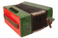 Small retro bayan accordion. Folk musical instrument