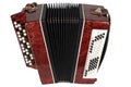 Small retro bayan (accordion). Folk musical instrument