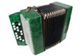 Small retro bayan (accordion). Folk musical instrument