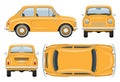 Small retro car vector template. Vehicle branding mockup side, front, back top view Royalty Free Stock Photo