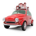 Small Retro Christmas Car on White Background