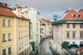 Small river (channel) Certovka dividing Kampa island from Mala Strana in the old town in Prague Royalty Free Stock Photo