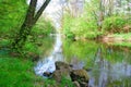 Small river and green banks in spring Royalty Free Stock Photo