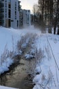 Small River during a Cold Winter Morning in Espoo, Finland Royalty Free Stock Photo