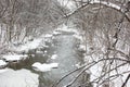 Small river running through snow covered winter forest Royalty Free Stock Photo