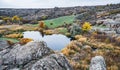 A small small river runs among meadows and rocks on the beautiful nature of the Carpathian hills Royalty Free Stock Photo