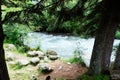 Small river in summer season in a morning, Caucasus mountain range