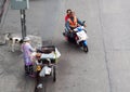 Small road to main street junction corner everyday life scene in BANGKOK, THAILAND Royalty Free Stock Photo