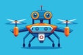 A small robot with blue and orange colors is flying through the sky, Drone Customizable Cartoon Illustration Royalty Free Stock Photo
