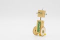 Small robot with wheels, made with wood and screws Royalty Free Stock Photo