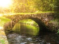 Small rock bridge over forest channel, Vchynice-Tetov Transport Channel, Sumava, aka Bohemian Forest, Czech Republic Royalty Free Stock Photo