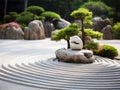 a small rock garden with trees and rocks in the sand Royalty Free Stock Photo