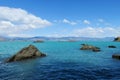 Small rocks in turquoise beautiful lake