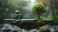 A small rocky planetoid with a tree and a large marble Royalty Free Stock Photo