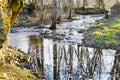 a small rocky river in a rural area in early spring Royalty Free Stock Photo