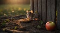 Adorable Mouse Enjoying a Delicious Apple Pie Outdoors at Sunset Royalty Free Stock Photo