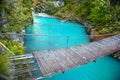 Small rope bridge over green Utla river in Utladalen, Norway Royalty Free Stock Photo