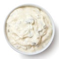 Small round dish of homemade tartar sauce.