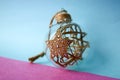 Small round glass transparent vintage homemade smart hipster decorative Christmas festive Christmas ball, Christmas tree toy Royalty Free Stock Photo