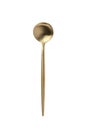 Small round golden spoon isolated on a white background. Top view. Metal teaspoon