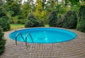 small round home outdoor swimming pool on the plot and overlooking the forest