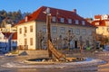 Small roundabout street in winter