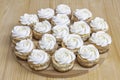 Small rounded cakes with pumpkins and white meringue