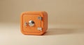 A Small Orange Safe with a Combination Lock on a Light Brown Background security money Royalty Free Stock Photo