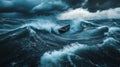 A Small Rowboat Navigates a Stormy Sea Under a Dark Sky Royalty Free Stock Photo