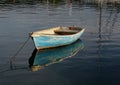 Small rowing boat on calm water