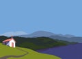 Small rural church in mountains flat color vector