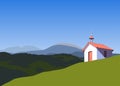 Small rural church in mountains flat color vector Royalty Free Stock Photo