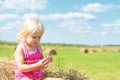 Small Rural Girl On Straw After Harvest Royalty Free Stock Photo