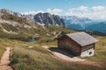 Small rural house in Puez-Geisler Nature Park, a nature reserve in South Tyrol, Italy