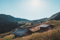 Small rural houses in Puez-Geisler Nature Park, a nature reserve in South Tyrol, Italy