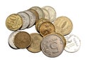 Small Russian coins on a white background