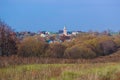 A small Russian village with a church. Late fall Royalty Free Stock Photo