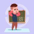 Small Sad School Boy Standing Over Class Board Crying Schoolboy Education Banner