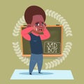Small Sad School Boy Standing Over Class Board Crying Schoolboy Education Banner