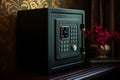 Small safe with a digital keypad, perfect for storing valuables in a bedroom or home office. Generative AI Royalty Free Stock Photo