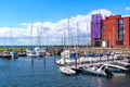 Small sailboat in harbour Vastra Hamnen in Malmo Royalty Free Stock Photo